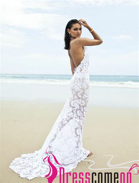 Beach Backless Wedding Dress Sexy Mermaid Lace White Open Backs Summer
