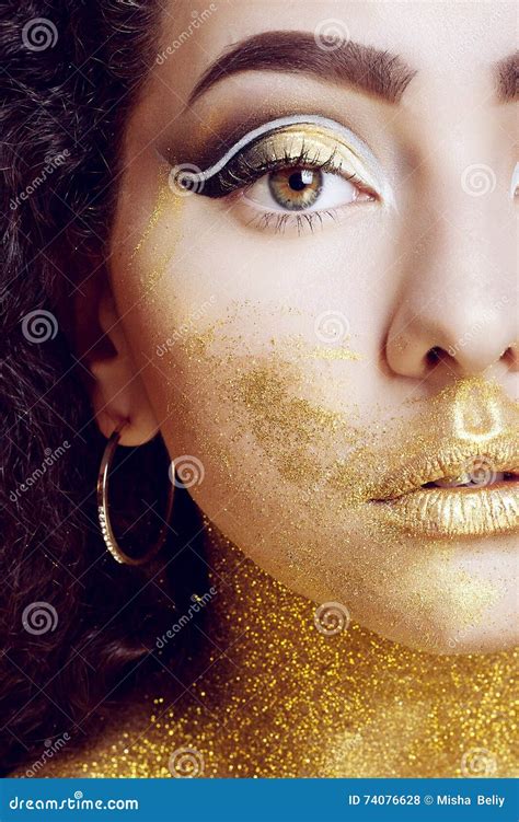 Magic Girl Portrait In Gold Golden Makeup Stock Photo Image Of