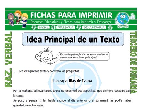 Que es la Idea Principal de un Texto para Tercero de Primaria - Fichas