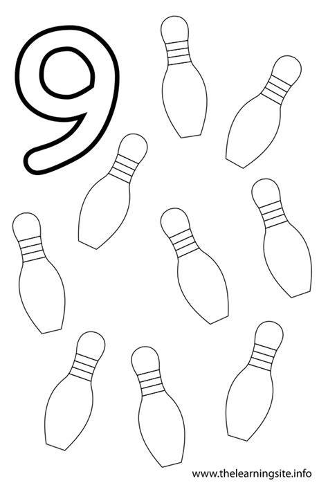 Colouring sheets for numbers 11 20. Number Nine Flashcard - 9 Bowling Pins - The Learning Site