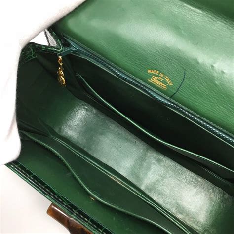 Gucci Vintage Bamboo Green Crocodile Leather Bag At 1stdibs