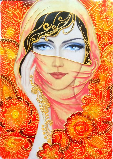 Glass Painting Of Beautiful Lady Wearing Scarf Creative Art