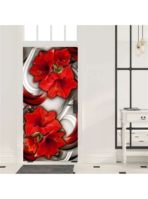 Fotomural Para Puerta Photo Wallpaper Abstraction And Red Flowers I