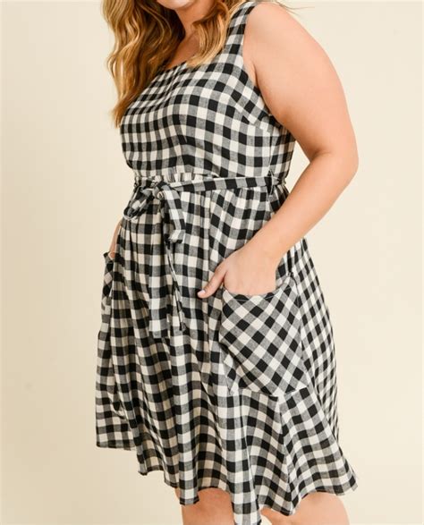 Plus size gingham dress, black white plaid dress, black plaid dress