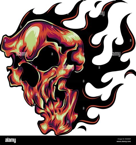 Human Skull Colored With Flames Vector Illustration Stock Vector Image