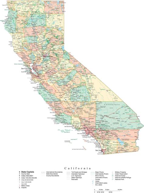 State Map Of California In Adobe Illustrator Vector Format Detailed