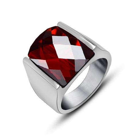 Garment Ring Garnet Ring Red Ring Male Tail Ring Simple Titanium Steel