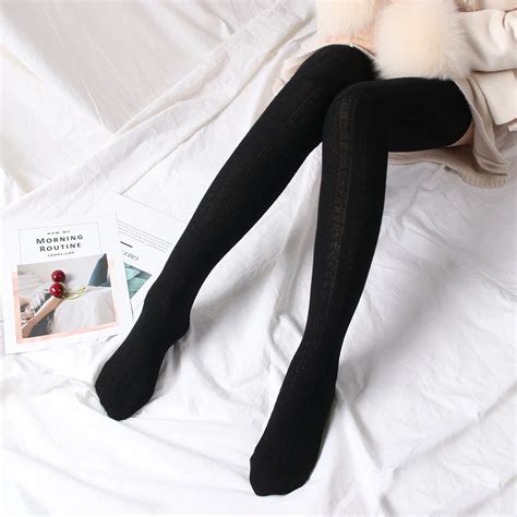 fashion sexy warm long cotton stocking over knee stocking women winter knee high thigh knitted
