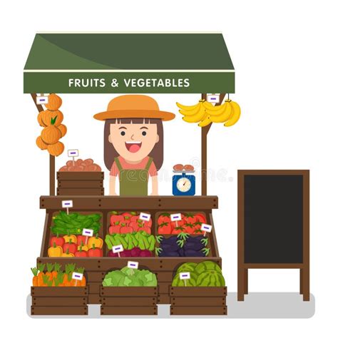 Local Market Farmer Selling Vegetables Produce Stock Vector