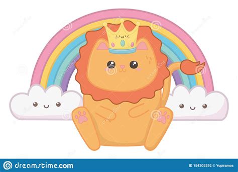 Isolated Kawaii of Lion Cartoon Design Stock Vector - Illustration of