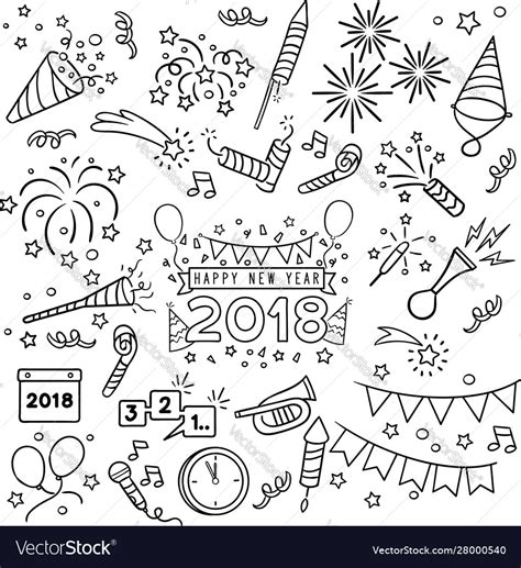 New Year Celebration Line Draw Royalty Free Vector Image