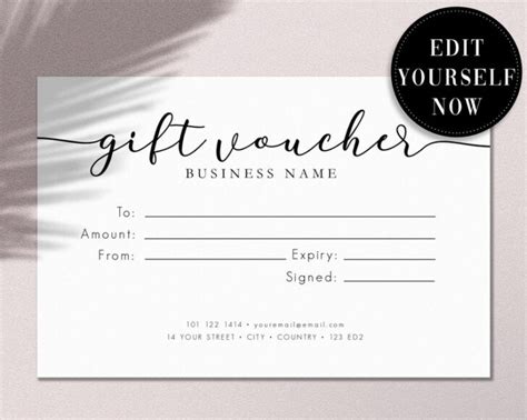 Printable T Voucher Certificate Card Editable Template Etsy Rossy