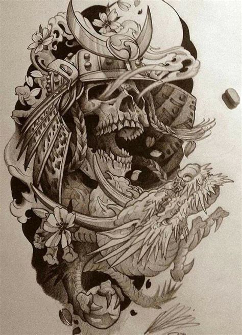 25 Drawing Japanese Samurai Skull Tattoo Background