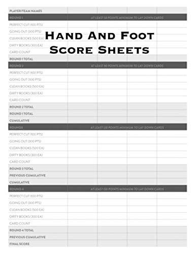 Hand And Foot Score Sheets Scoring Keeper Record And Log Card Game