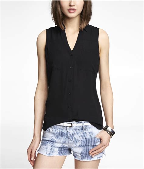 Lyst Express Sleeveless Portofino Shirt In Black