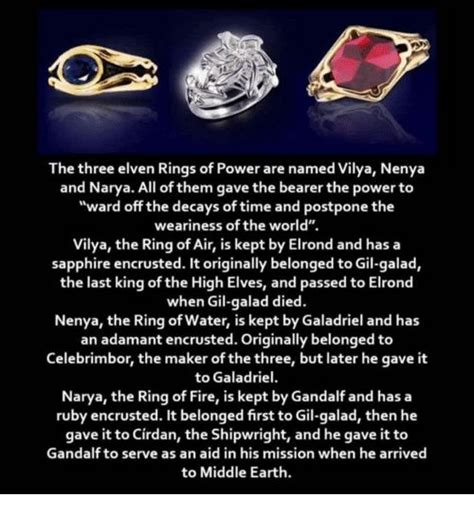 The Three Elven Rings Of Power Are Named Vilya Nenya And Narya All Of
