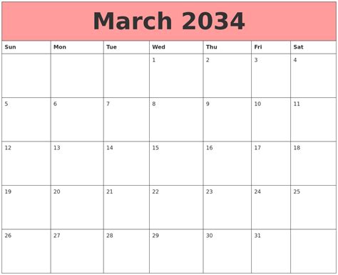 March 2034 Calendars That Work