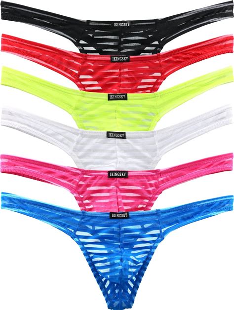 Ikingsky Mens Sexy Transprant Thong Underwear Low Rise See Through Stretch Panties