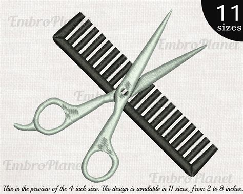 Scissors And Comb Design For Embroidery Machine Instant Etsy