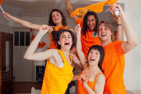 Friends Cheering For Sports Together Stock Photo Dissolve