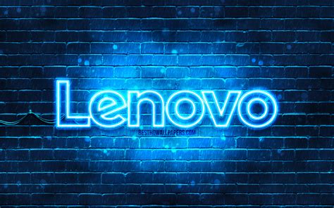 Download Wallpapers Lenovo Blue Logo 4k Blue Brickwall Lenovo Logo