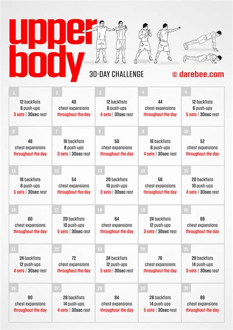 30 Day Upper Body Workout Challenge Chart Ubicaciondepersonascdmxgobmx