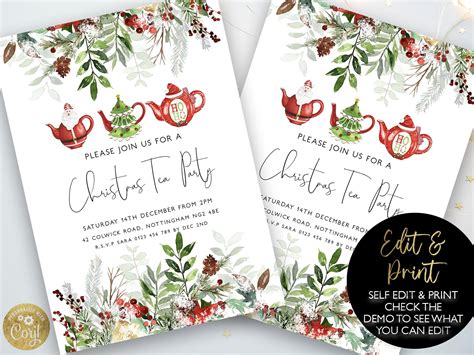 Christmas Tea Party Invitation Holiday Tea Party Invitation Etsy