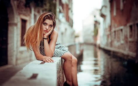 marco squassina women model sitting long hair brunette looking at viewer urban riverside