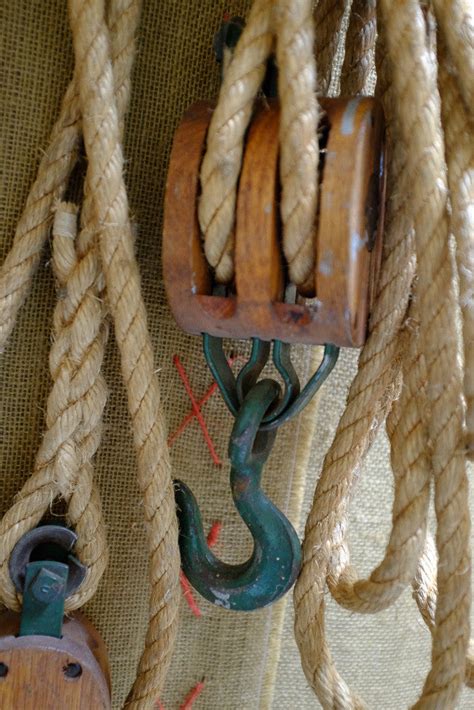 Industrial Wood Block And Tackle With Green Hardware And Rope Antares