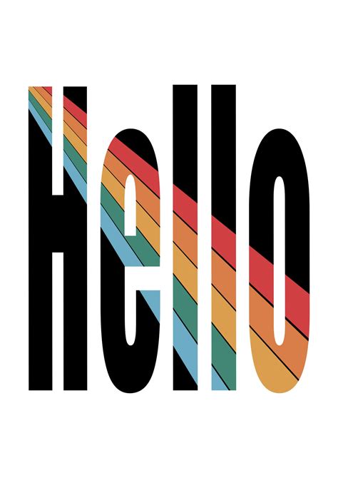 Hello Text Design With Retro Rainbow Printable Wall Art High Etsy
