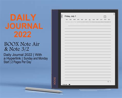 Boox Note Air Templates Daily Journal 2022 Hyperlinked Pdf Etsy