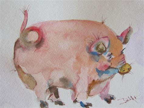 Painter Pig Watercolor Pig Painting