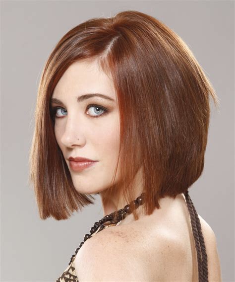 Medium Straight Casual Bob Hairstyle With Side Swept Bangs Chestnut