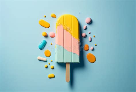 Summer Ice Lolly Popsicle Colorful Melting Ice Cream Generative Ai