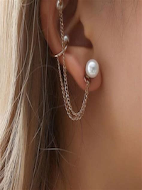 Buy Urbanic Gold Toned White Beaded Contemporary Ear Cuff Earrings