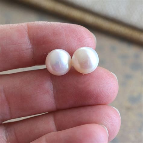 Large Round Pearl Stud Earrings White Pearl Post Earrings Etsy Canada