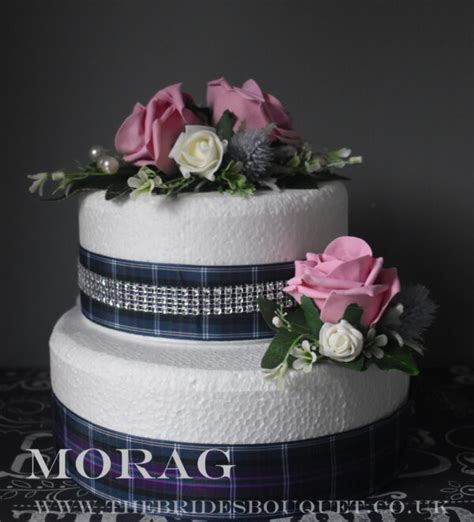 Scottish Wedding Flowers Cake Topper Roses Thistles And Pearls