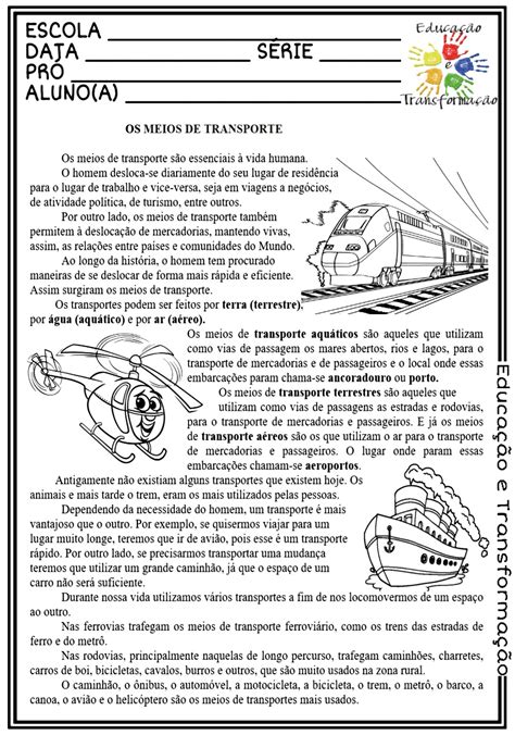 Atividades Meios De Transporte 4 Ano