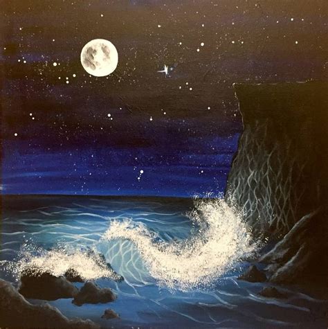 Moonlit Sea Art Print Seascape Paintings Night Sky Painting Sea