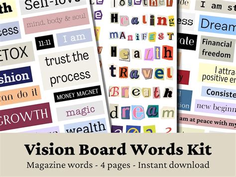 Vision Board Words Printable Vision Board Kit Magazine Word Cut Out