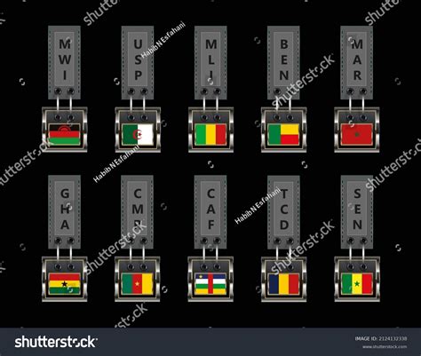 Collection African Country Flags Metallic Buttons Stock Vector Royalty