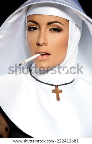 Sexy Nun Halloween Nun Smoking Stock Photo Shutterstock
