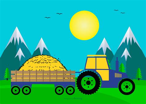 Cute Landscape Scene With Hay Wagon 164424 Vector Art At Vecteezy