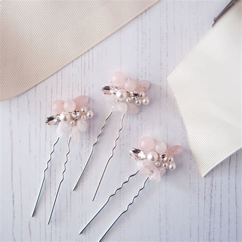 Rose Quartz Hair Pins Pink Hair Pins Rose Quartz Wedding Etsy Uk