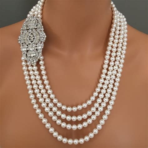 Long Pearl Flapper Necklace Great Gatsby Wedding Necklace With Etsy In Pearl Necklace