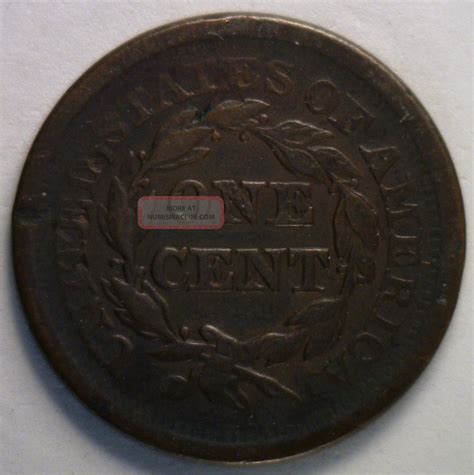 1851 Braided Hair Liberty Head Large Cent Us Copper Type Coin Vf3