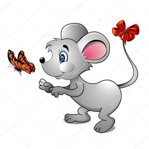 Ilustración de un ratón de dibujos animados y brillante mariposa