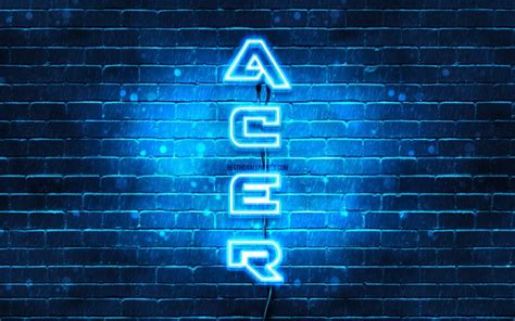 Download Wallpapers 4k Acer Blue Logo Vertical Text Blue Brickwall