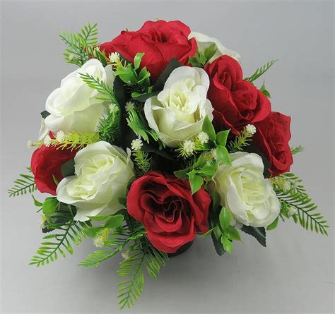 Just Because Silk Flowers Red And Ivory Large Open Rose Grave