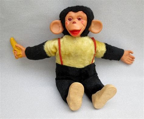Vintage Mr Bim Stuffed Toy Monkey With Bananna 1950s Toy Monkey